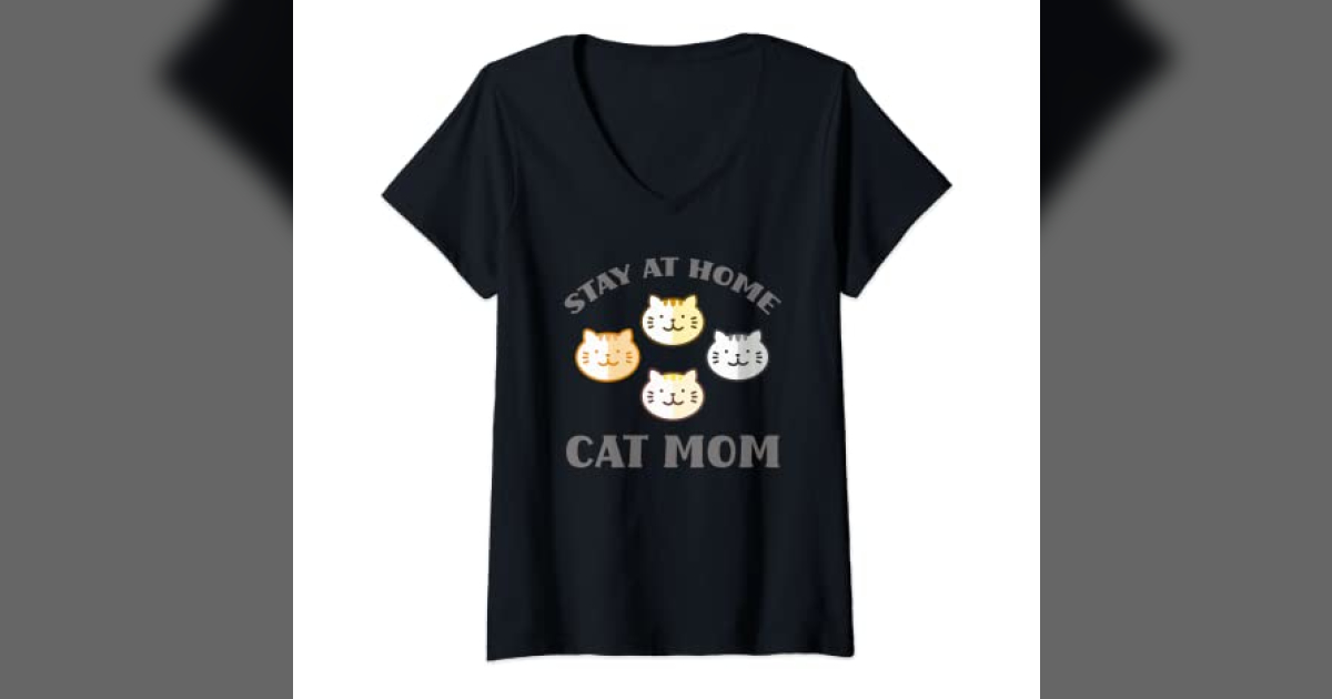 Cute Stay At Home Cat Mom VNeck Shirt Awesome Cat Gifts